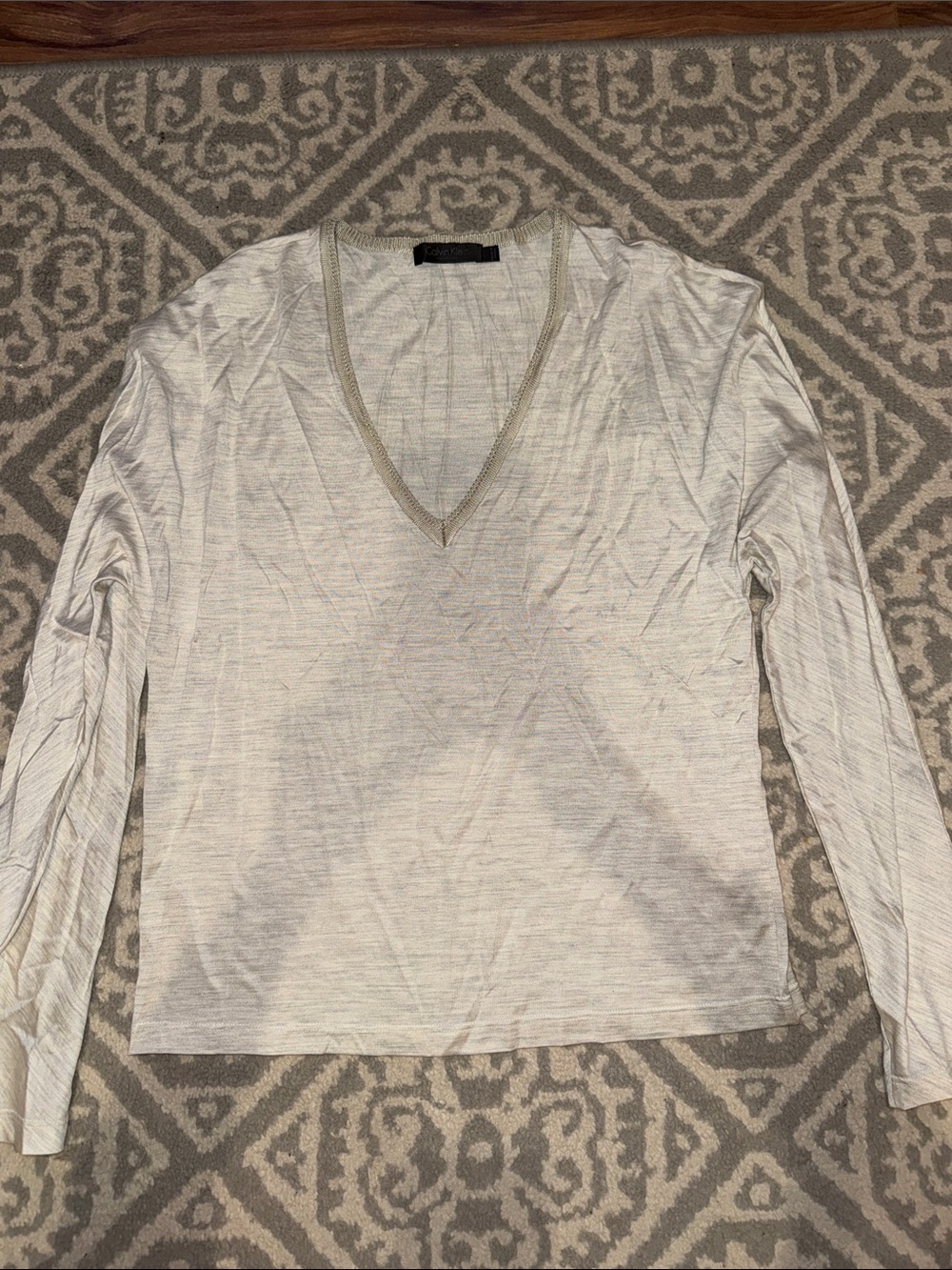 Calvin Klein Heather Beige V-Neck Long Sleeve Top